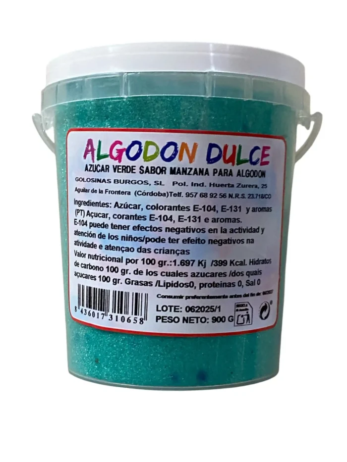 Açúcar Algodão Doce Verde Maçã 900gr - Image 1