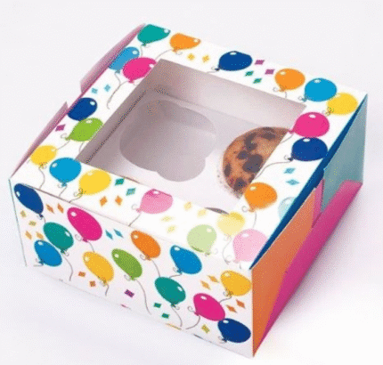 Caixa Cupcakes Balões c/ Janela 16x16x7cm