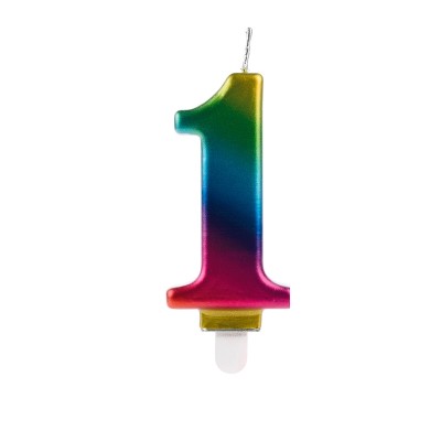 Vela Aniversário Arco Iris 8cm Numero 1