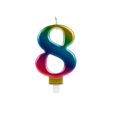 Vela Aniversário Arco Iris 8cm Numero 8