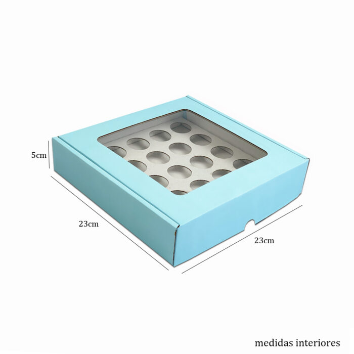 Caixa 25 Brigadeiros Azul c/ Janela 23x23x5cm - Image 1