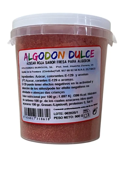 Açúcar Algodão Doce Vermelho Morango 900gr